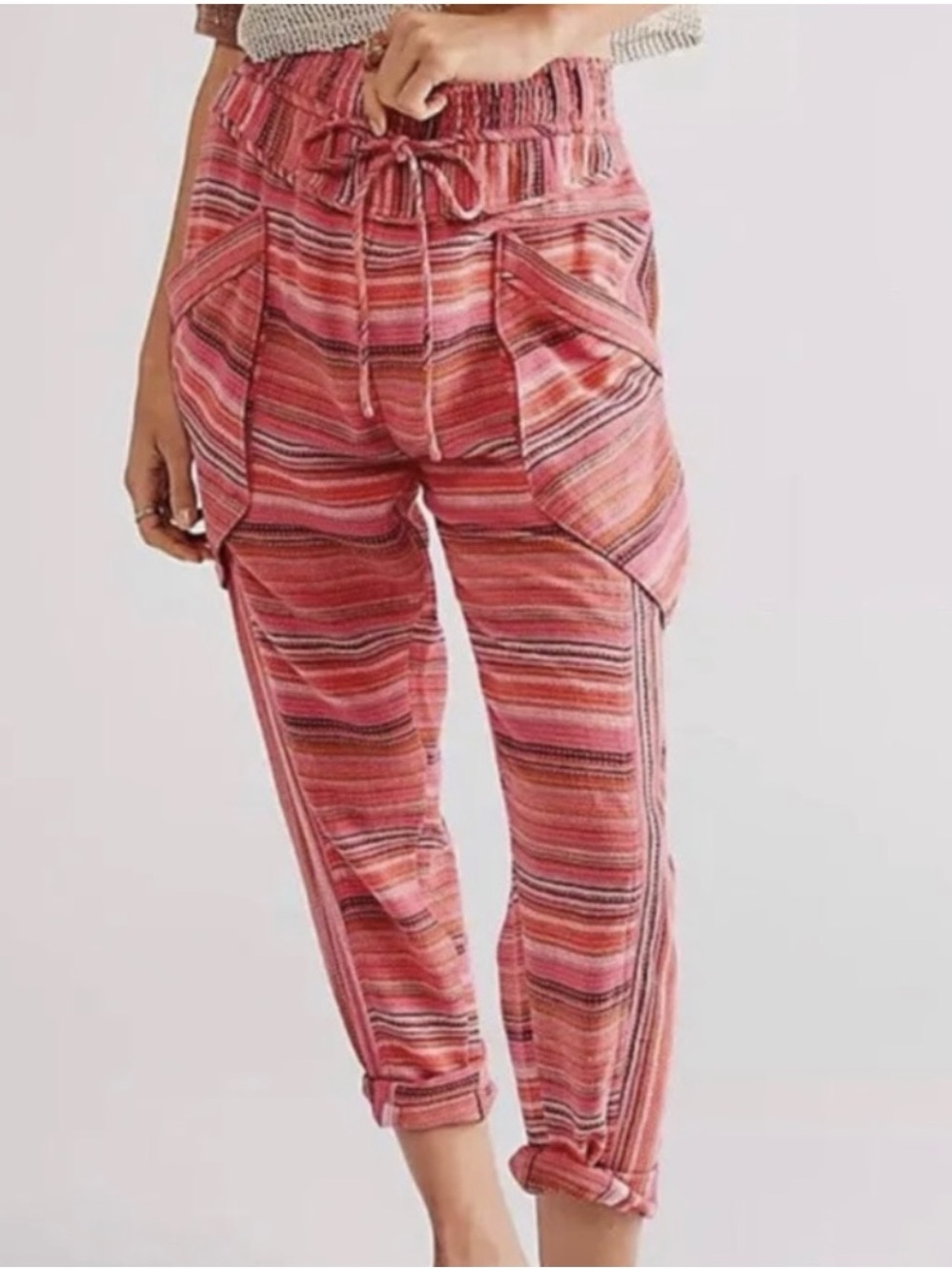Free People Striped Pink Multi Cargo Jogger Pants